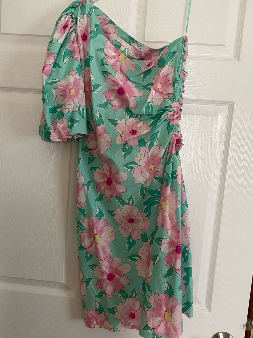 One-Shoulder Floral Dress in Mint and Pink
